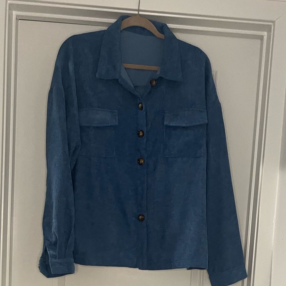 Ribbed button up shirt jacket